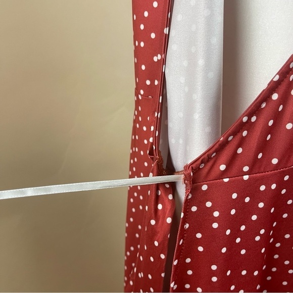 Retro Women's Small Polka Dot Ruffle Tie Wrap Flowy 50's V Neck Swing Dress - Picture 7 of 12